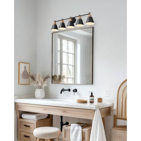 37.4 in. 5 Light Black-5 Light Vanity Light with Metal Shade