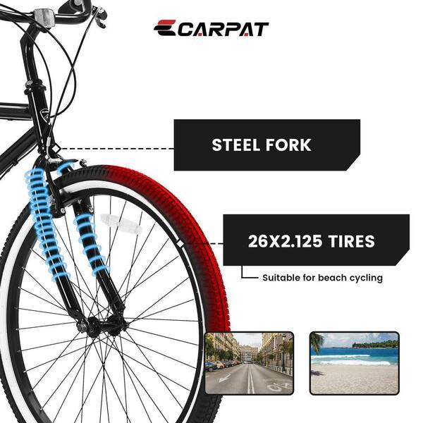 26 in. Steel Adult Cruiser Bike with 7-Speed Black CUU110649714