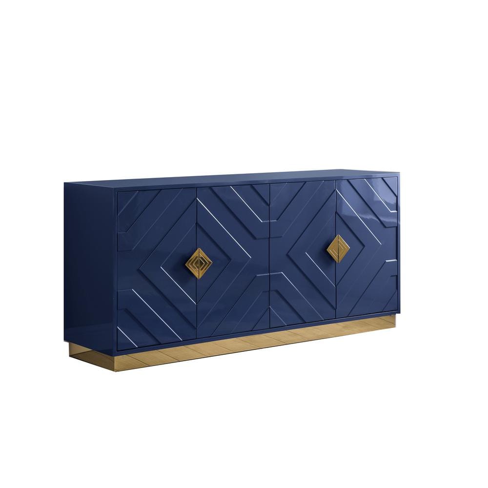 Navy 65" Wood Sideboard with Gold Accents and Soft-Close Drawers