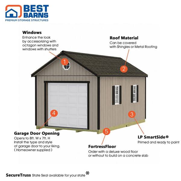Best Barns Tailored Titan 12 ft. x 16 ft. Wood Garage Kit with