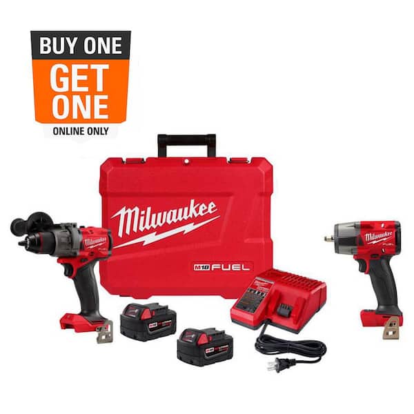 M18 FUEL 18V Lithium-Ion Brushless Cordless 1/2 in. Hammer Drill Driver Kit w/3/8 in. Mid-Torque Impact Wrench