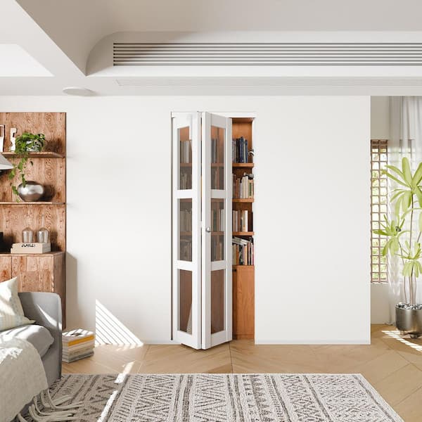 TENONER 72 in. x 80 in. 3-Lite Clear Glass Solid Core White PVC
