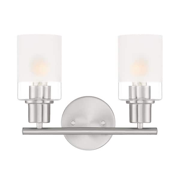 Designers Fountain Cedar Lane 13 in. 2-Light Brushed Nickel Modern Vanity with Clear and Etched Glass Shades