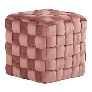 Braided 16 in. Blush Pink Velvet Square Ottoman