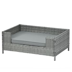 Small to Medium Gray PE Wicker Dog Bed with Cushion