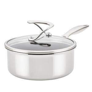 Clad Stainless Steel 2 qt. Stainless Steel Saucepan Silver with Glass Lid