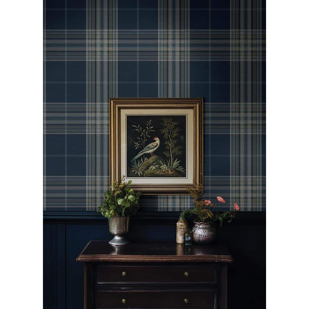 Westley Navy and Light Grey Plaid Non-Woven Wallpaper