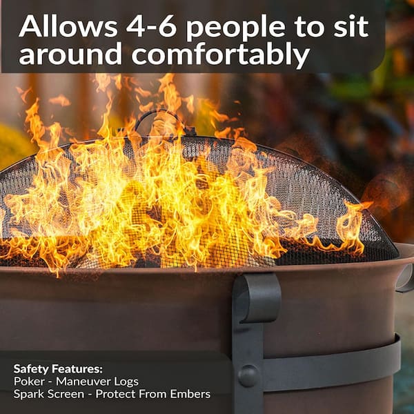 Sunnydaze 29 in. Round Steel Wood Burning Fire Pit with Cauldron
