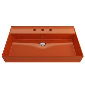 Milano Wall-Mounted Orange Fireclay Rectangular Bathroom Sink 32 in. 3-Hole with Overflow