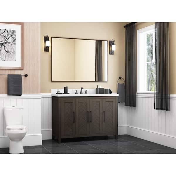 Home Decorators Collection Leary 48 in. W x 20 in. D x 35 in. H Single Sink Freestanding Bath Vanity in Brown with white Engineered Stone Top