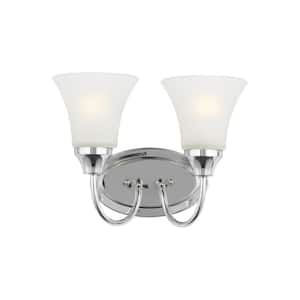 Holman 11.75 in. 2-Light Chrome Traditional Classic Bathroom Vanity Light with Satin Etched Glass Shades