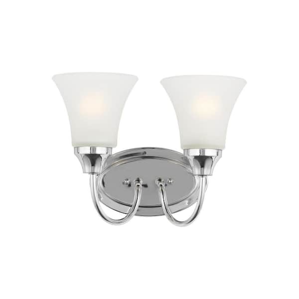 Generation Lighting Holman 11.75 in. 2-Light Chrome Traditional Classic Bathroom Vanity Light with Satin Etched Glass Shades