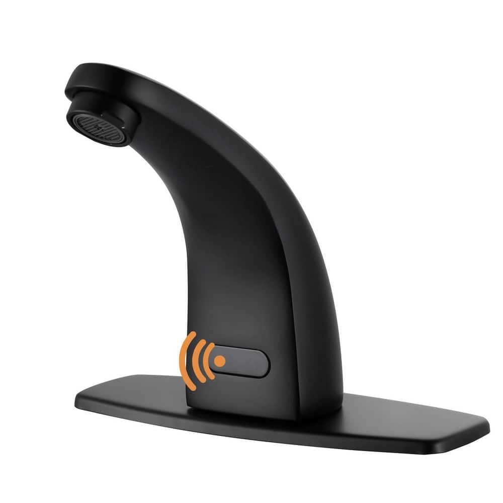 Sensor Touchless Single Hole Bathroom Sink Faucet with Deckplate Included in Matte Black