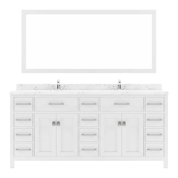Virtu USA Caroline Parkway 72 in. W x 22 in. D x 35 in. H Double Sink Bath Vanity in White with Quartz Top and Mirror