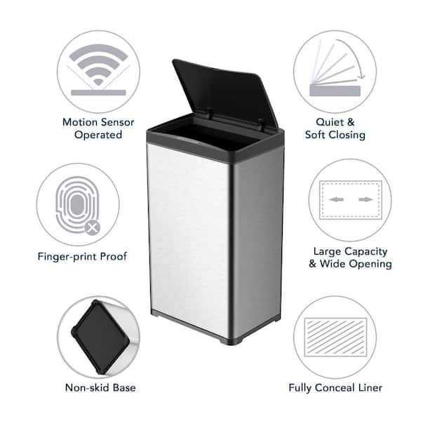 eModernDecor 13-Gallons Black Stainless Steel Touchless Kitchen Trash Can  with Lid Outdoor