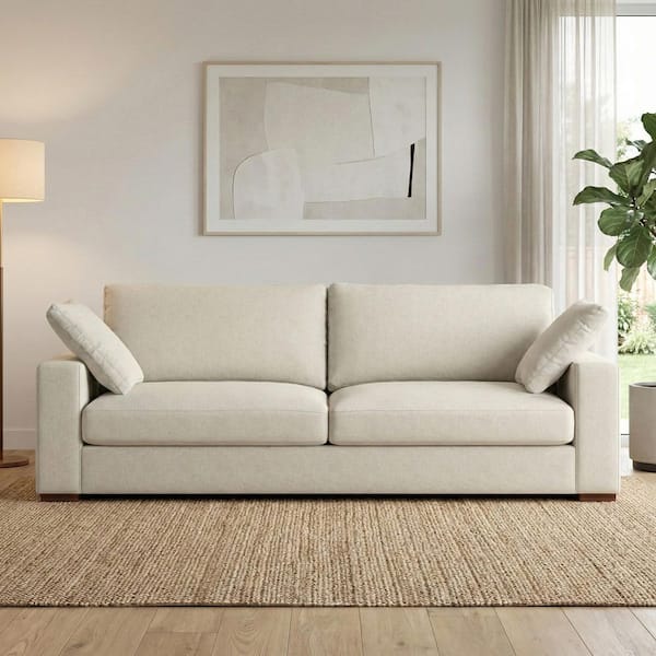 Charlie 96 inch Straight Arm Tightly Woven Performance Fabric Rectangle Sofa in. Cream