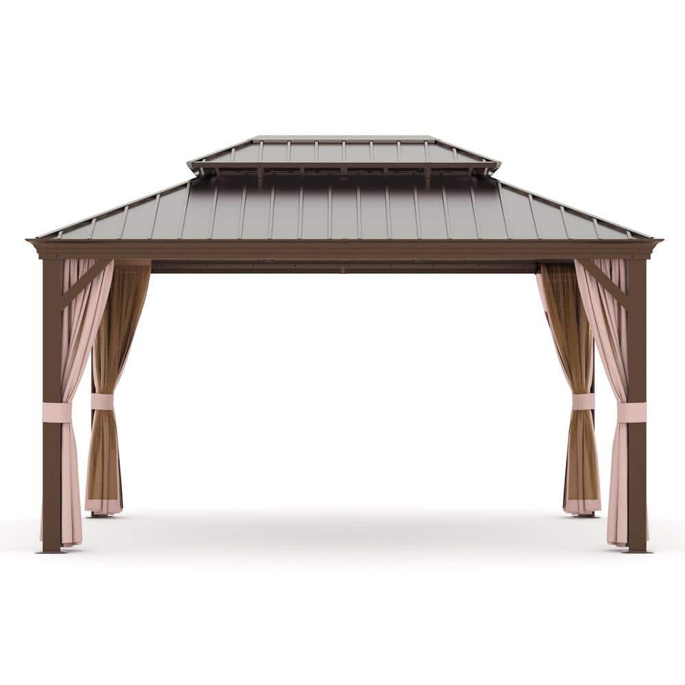 12 ft. x 14 ft. Outdoor Gazebo 2-Tier Hardtop, Patio Gazebo Double Roof Can