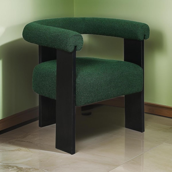 Benjara Green and Black Fabric Arm Chair with Curve Back and Black Wood Legs