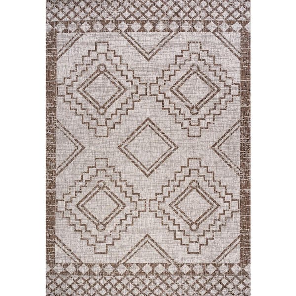 Marokko Diamond Tribal Medallion Beige/Brown 5 ft. x 8 ft. Indoor/Outdoor Area Rug
