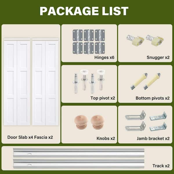 60 in. x 80 in. 3-Panel Solid Core White Primed Composite MDF Closet Bi-Fold Door with Hardware Kit for Closet