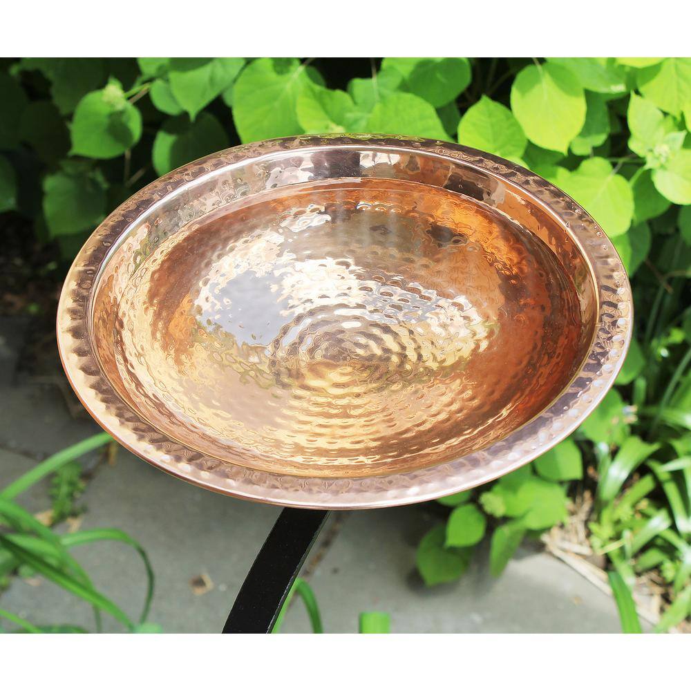 Hammered Copper Rail-Mounted Birdbath with Black Metal Bracket