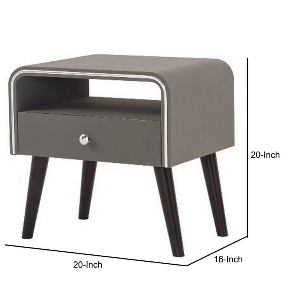 Gray and Brown Curved Edge 1 Drawer Nightstand with Chrome Trim