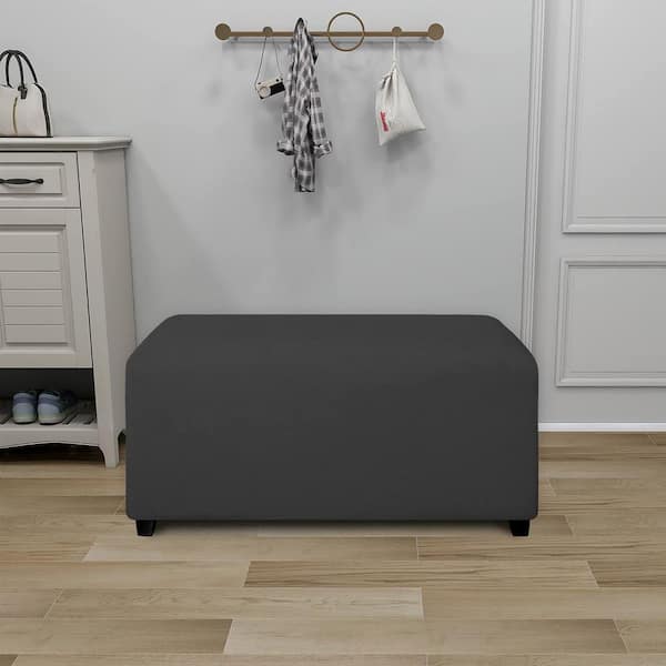 Angel Sar Dark Gray Medium Super Stretch Soft Form Rectangular Ottoman Slipcover with Nonslip Elastic Bottom for Living Room