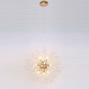 9-Light Integrated LED Gold Firework Dandelion Sputnik Chandelier Light