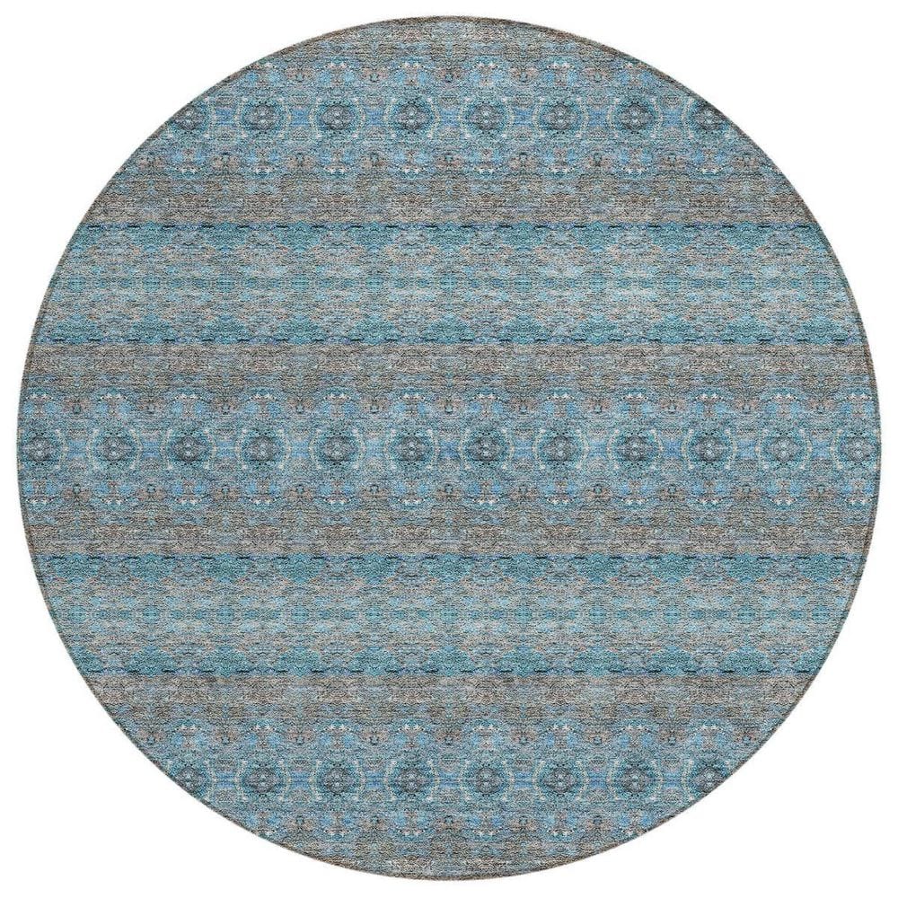 Teal Blue, Aqua, Gray 8 ft. Round Woven Floral Medallion Polyester Round Indoor / Outdoor Area Rug price history on PriceWatchPro