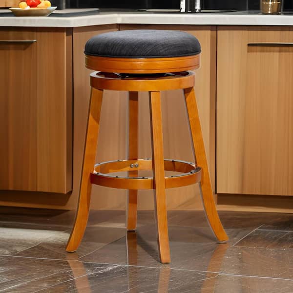 Benjara 30 in. Brown, Gray and Black Backless Wood Frame Bar Stool with Polyster Seat