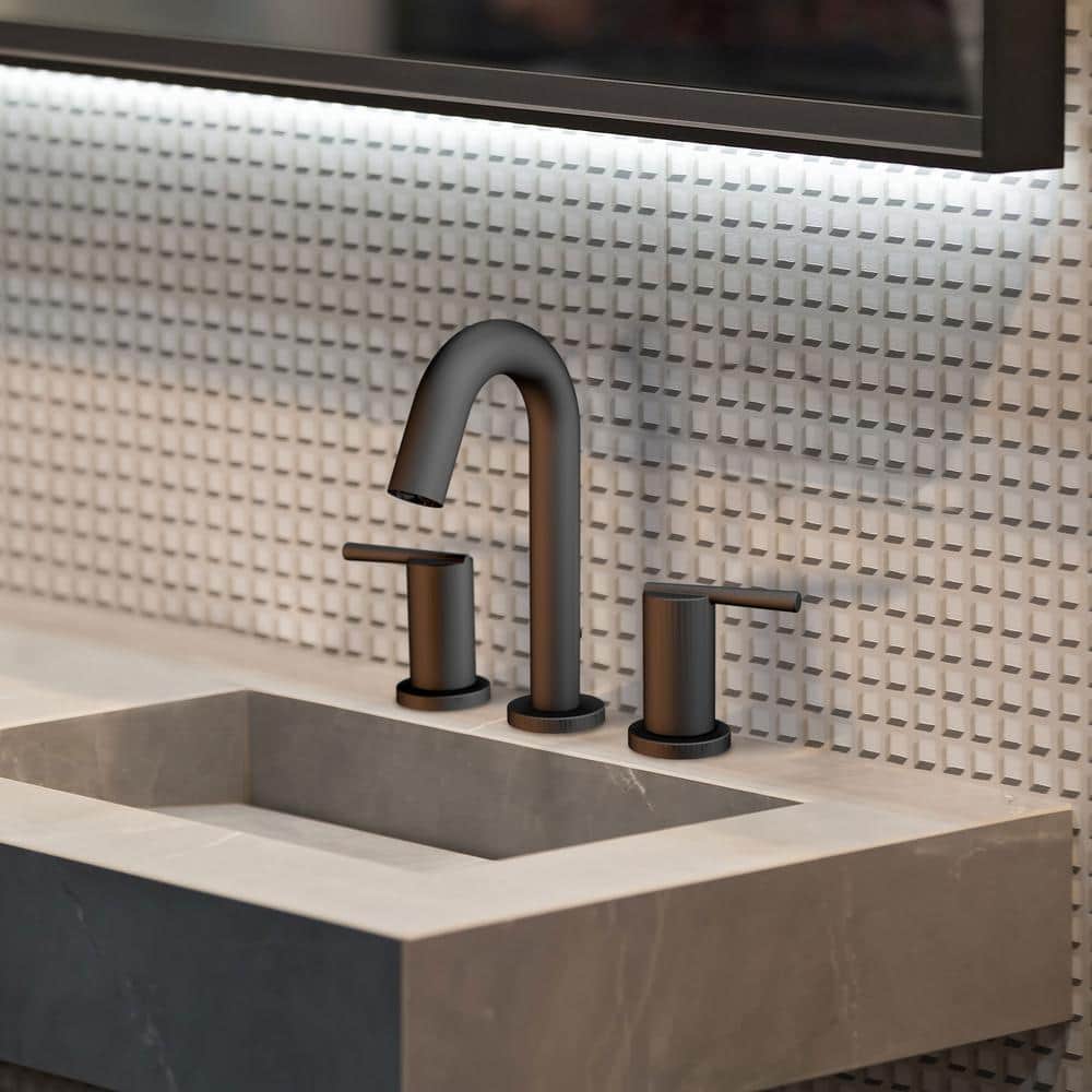 Matte Black Modern Widespread Bathroom Faucet with Drain Assembly