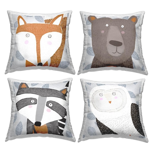 Stupell Industries Whimsical Leaf Pattern Animals Multi-Color Square Outdoor Throw Pillow 4-Pack