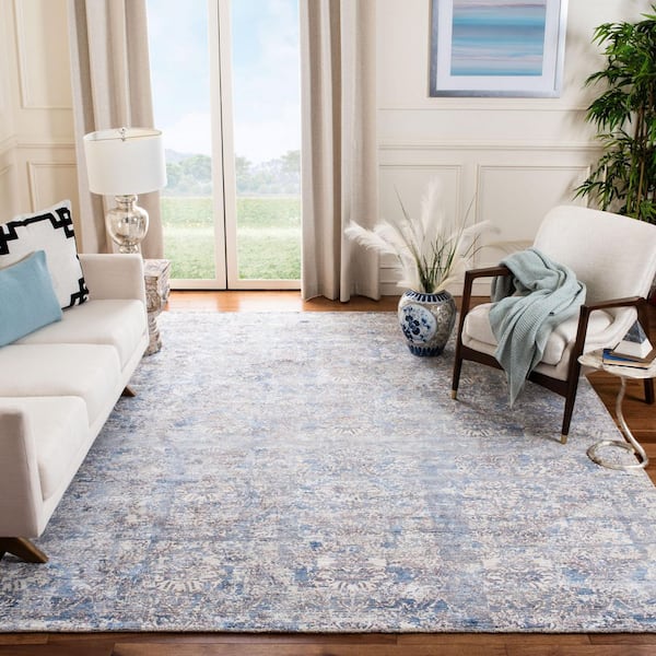 Mirage 9 ft. x 12 ft. Navy/Ivory Distressed Ornate Area Rug