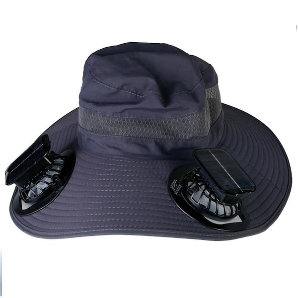 Solar Fan Hat Wide Brim Sun Hat with 2 Solar Fans Built-in for Men Waterproof Outdoor Hiking Camping Fishing Hat Grey