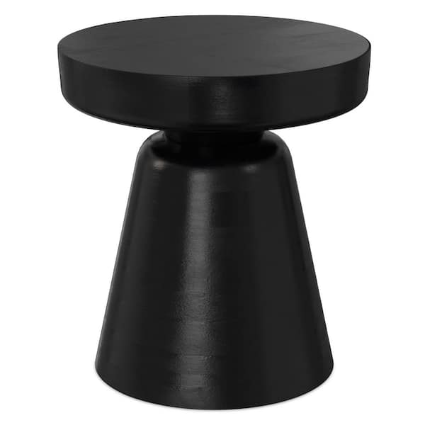 Robbie Solid Mango Wood 16 in. Wide Round Boho Contemporary Rustic Accent Table in Black, Fully Assembled
