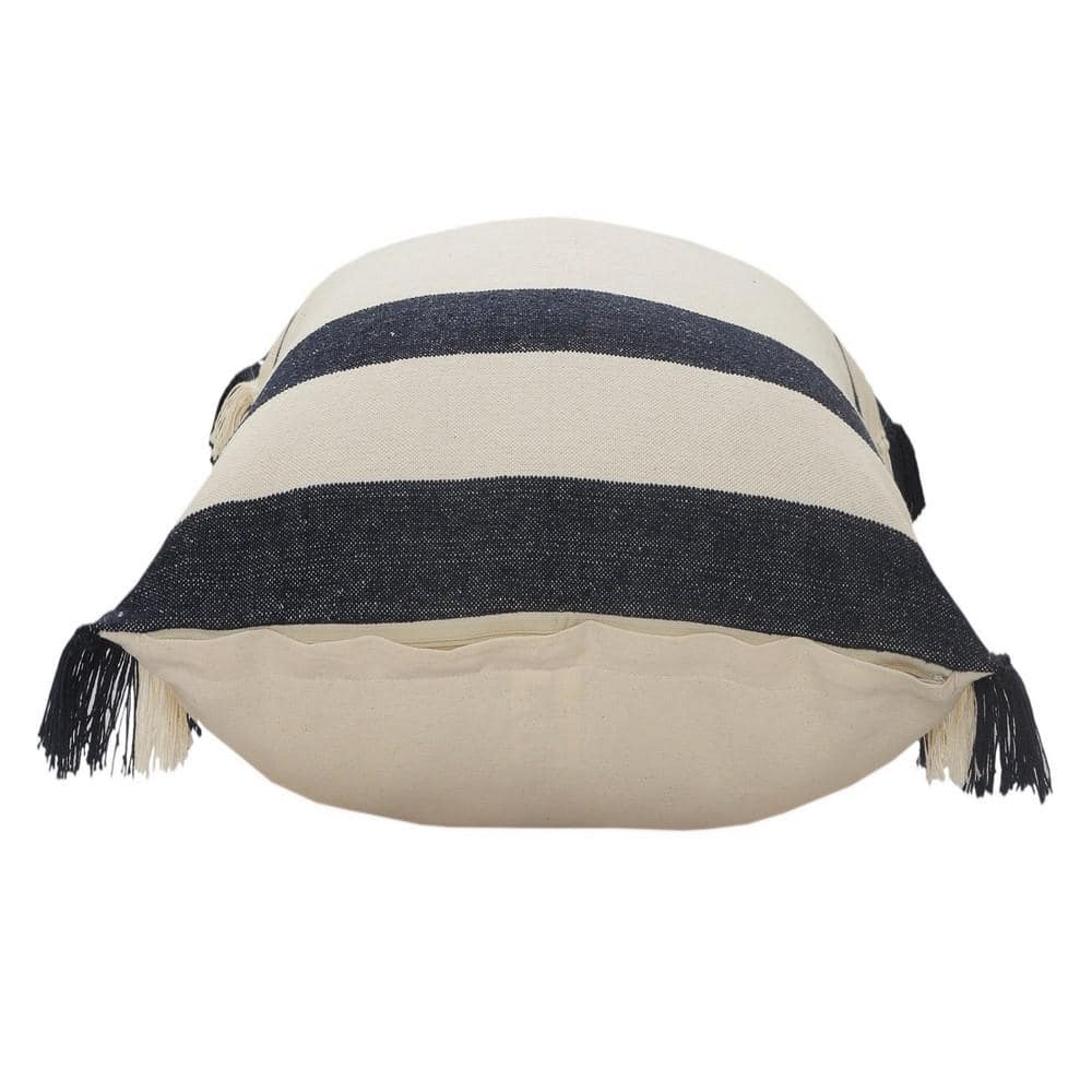 Blue and White Striped Fringe Throw Pillow, 20 inch
