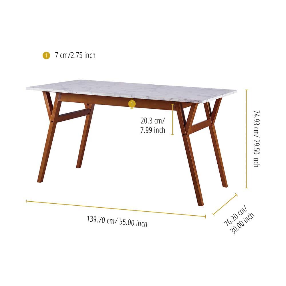 Ashton Faux Marble and Walnut Rectangular Dining Table