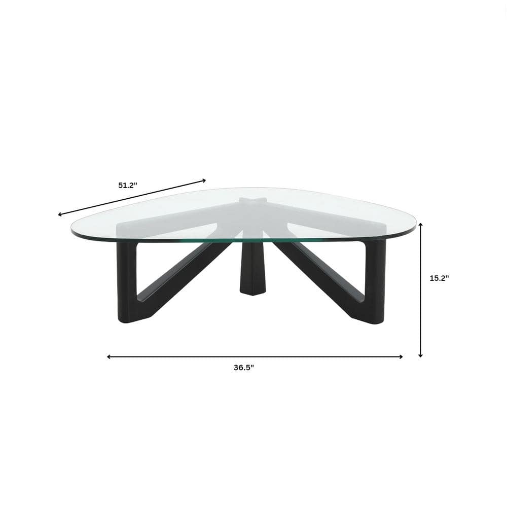 Mid-Century Modern Black Triangular Wood & Glass Coffee Table