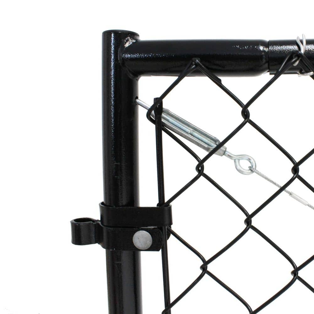 Black Adjustable Chain Link Walk-Thru Gate Kit with Steel Frame