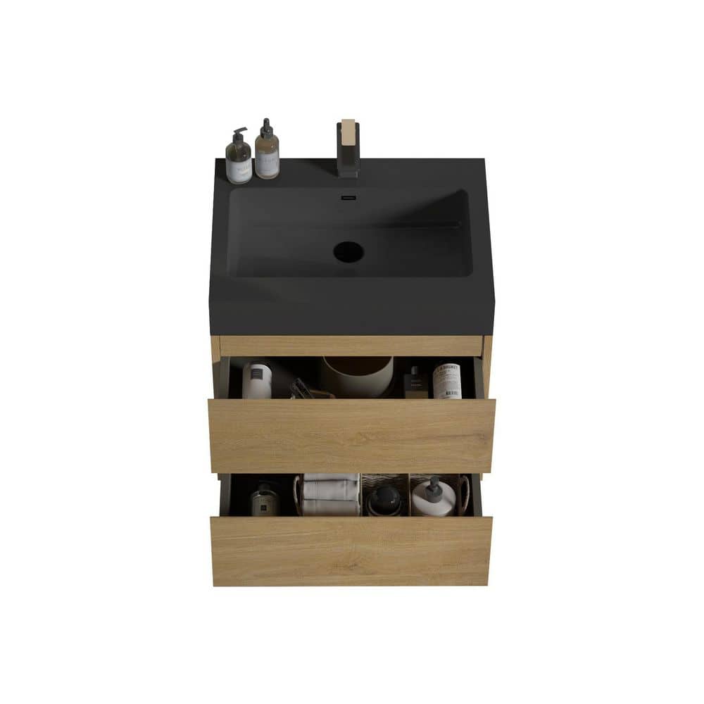 24in. Floating Single Sink Oak Bath Vanity with Black Resin Top price history on PriceWatchPro