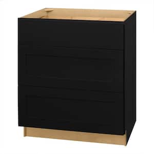 Avondale 30 in. W x 24 in. D x 34.5 in. H Ready to Assemble Plywood Shaker Drawer Base Kitchen Cabinet in Raven Black
