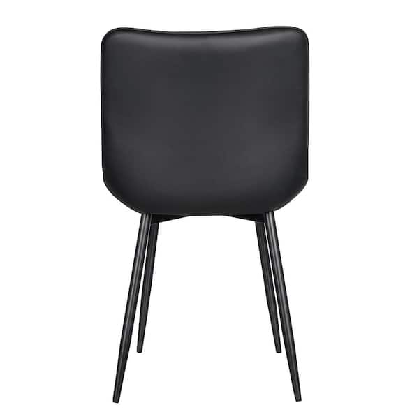 Dining Chairs Set of 6, Black Modern Faux Leather Kitchen Chairs with Wave Quilted Seat and Metal Legs, Easy Clean