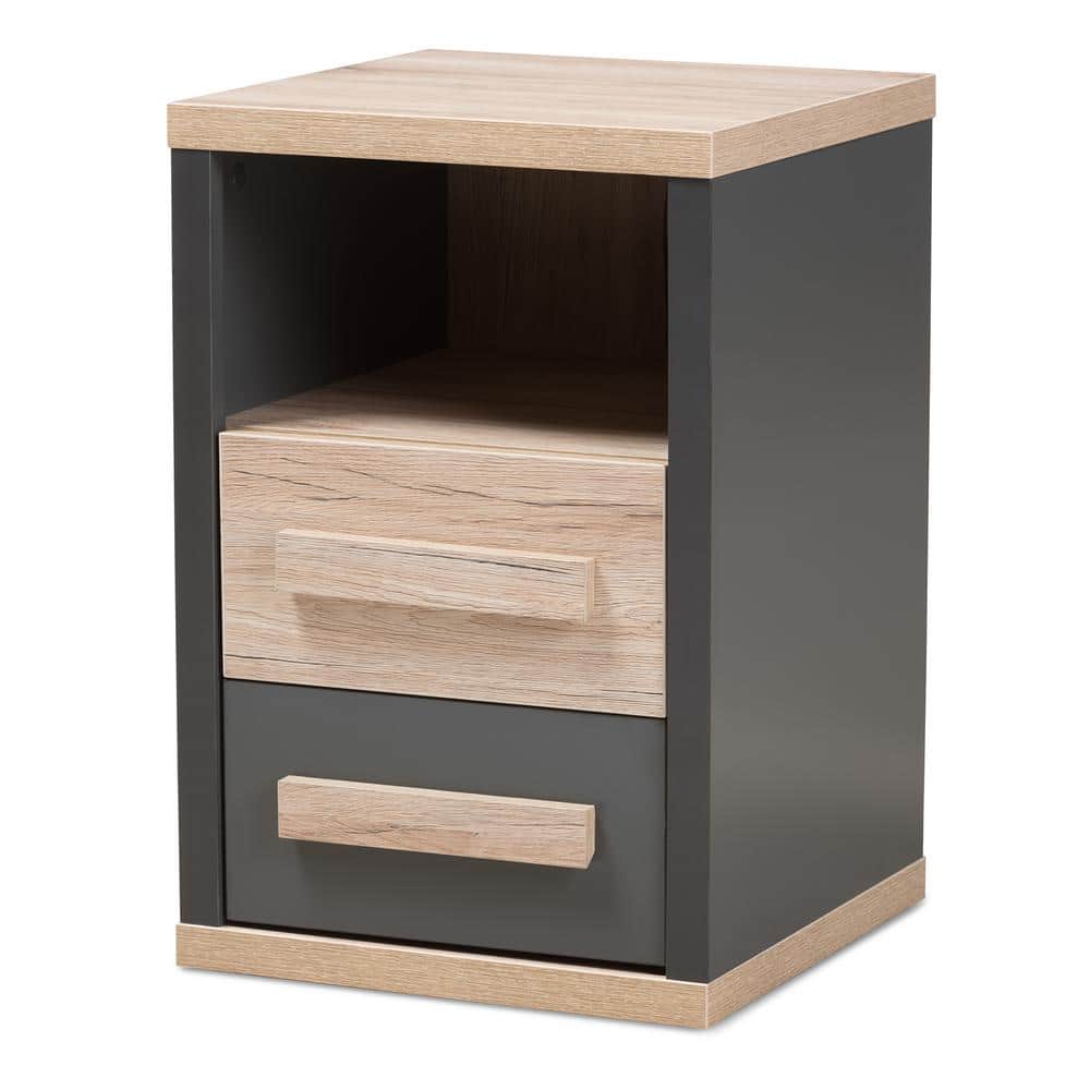 Pandora Two-Tone Gray and Oak 2 Drawer Nightstand