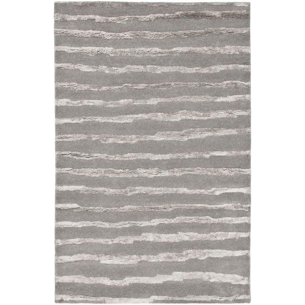 Gray Tufted Handmade Wool and Viscose Area Rug, 5' x 8'