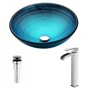 Key Series Deco-Glass Vessel Sink in Lustrous Blue and Black with Enti Faucet in Chrome Key Series Deco-Glass Vessel Sink in Lustrous Blue and Black with Enti Faucet in Chrome