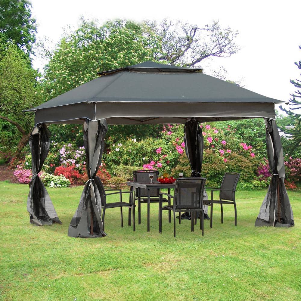 Outsunny 11' x 11' Dark Gray Pop Up Gazebo with Mesh Sides