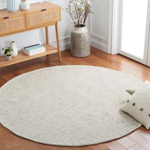 Abstract Gray/Turquoise 6 ft. x 6 ft. Marle Diamond Chevron Round Area Rug