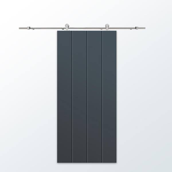 CALHOME 36 in. x 80 in. Charcoal Gray Painted Composite MDF Paneled Interior Sliding Barn Door with Hardware Kit