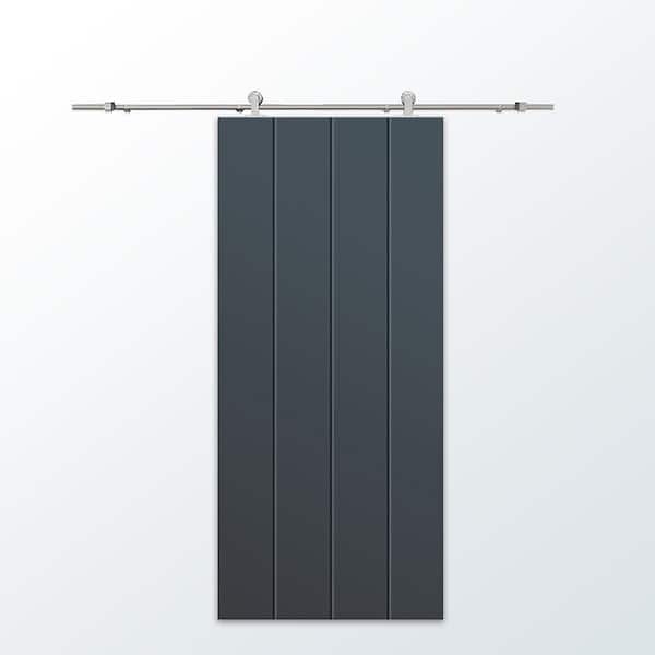 CALHOME 30 in. x 96 in. Charcoal Gray Painted Composite MDF Paneled Interior Sliding Barn Door with Hardware Kit
