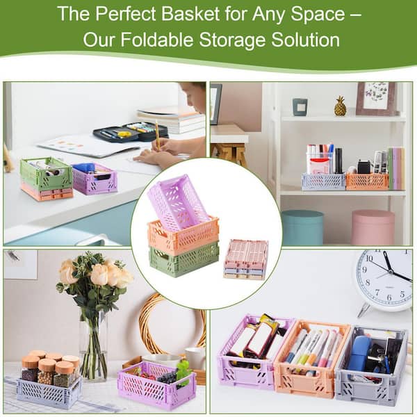 Afoxsos Pastel 5.8in x 3.8in Plastic Storage Crates, Collapsible